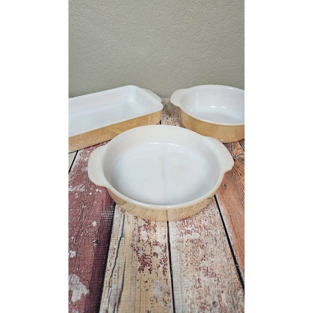 Fire King Peach Luster Cake/casserole Dish, Pie Dish,  Casserole/Break Dish 3...